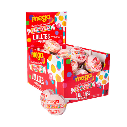 Smarties<sup>®</sup> Mega Lollies <span>in a box, 24 individually wrapped lollies per box, case of 16 boxes</span>